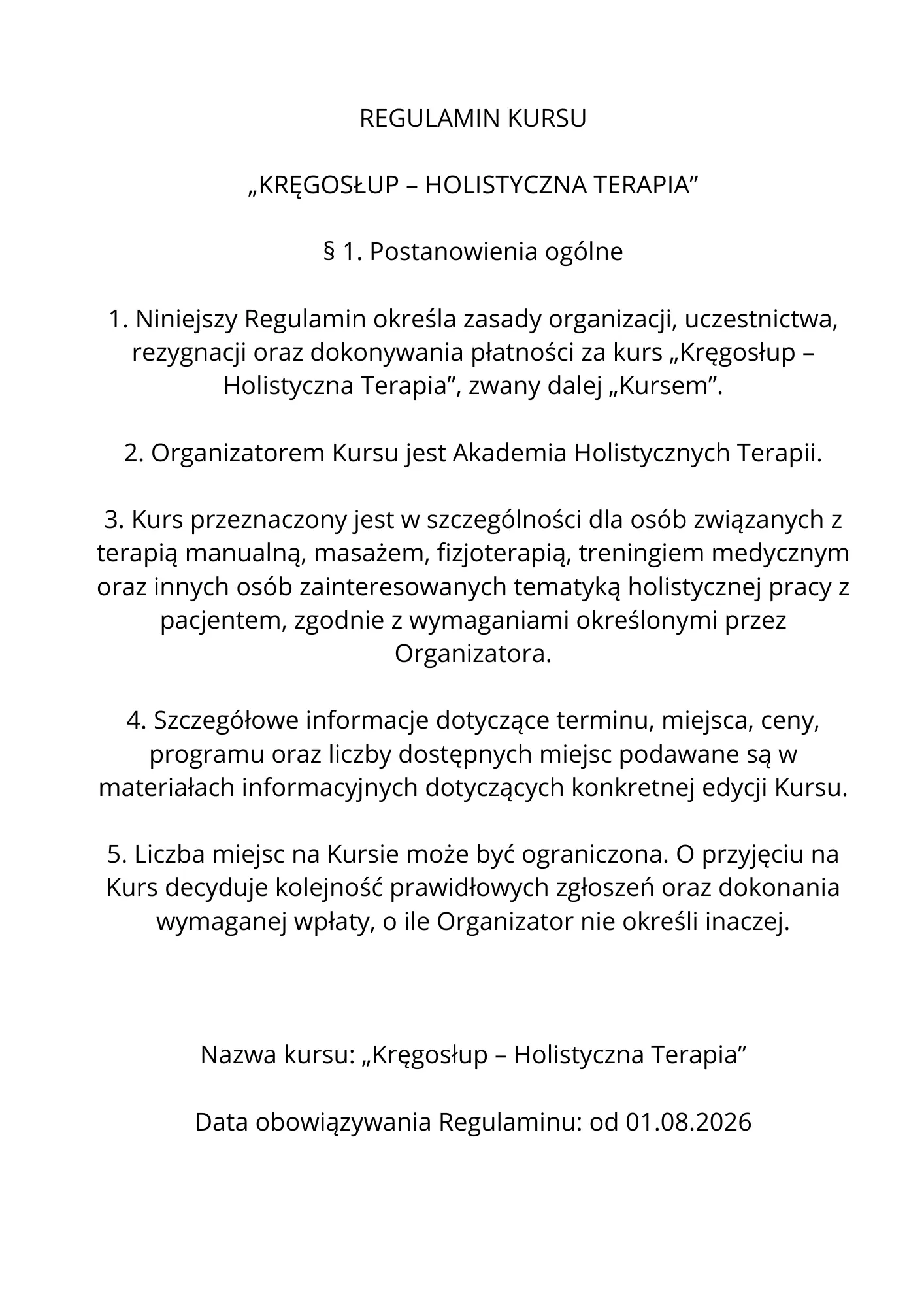 Regulamin kursu Kręgosłup — strona 1 z 12